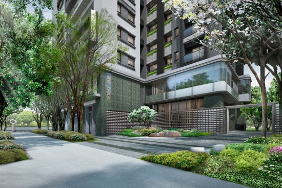 『新業(yè)京御苑』26層昂峰地標(biāo)，放眼能遠(yuǎn)眺山形，低迴可近收闊綠，桃源覓靜的入口，片片金屬瓦形景牆，彷彿風(fēng)吹水波粼粼，簡(jiǎn)約意象鳥(niǎo)居，表現(xiàn)日式清逸的入口。