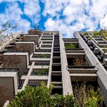 仰望大塊森鄰的複層陽臺(tái)，藍(lán)天、綠意與建築交織的美好，一覽無遺。