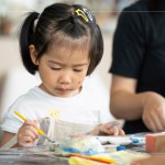 孩子們揮灑著創(chuàng)意，將捏製好的陶風(fēng)鈴物件塗滿色彩，小手上有著顏料的印記，期待燒製完成的這只創(chuàng)作品。