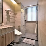 大理石砌成的洗手臺紋理與光澤清新可見，顯現(xiàn)主人淡雅而不俗的品味。