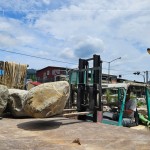 將挑選的石頭放上貨車，移至工廠用強(qiáng)力水柱清洗身體後，選個(gè)良辰吉時(shí)再入新厝，期待那天的到來。