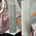 高溫窯烤就像一場火煉，使磚體產(chǎn)生結(jié)構(gòu)上的變化，讓磁磚的底蘊變得更加堅實與穩(wěn)固。（右邊為窯烤前，左邊為窯烤後）