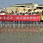 半晌片刻已完成一小區(qū)塊。就像畢業(yè)生高舉學(xué)士帽般，我們則是高舉斗笠象徵契作順利。